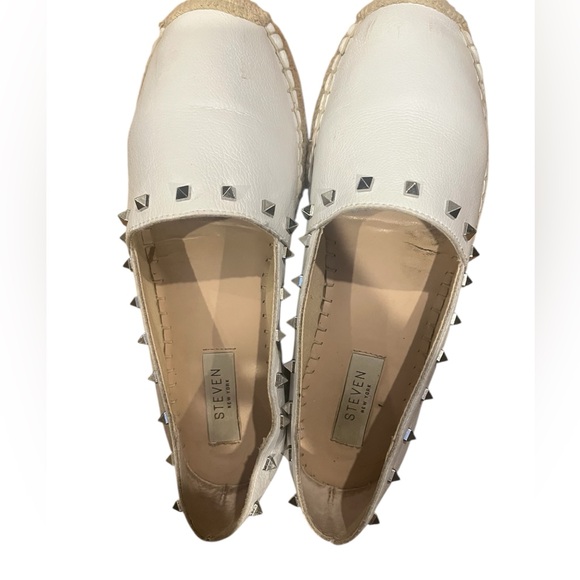 Steven by Steve Madden White Studded Espadrille Flats Leather Slip On Shoes - Picture 3 of 4
